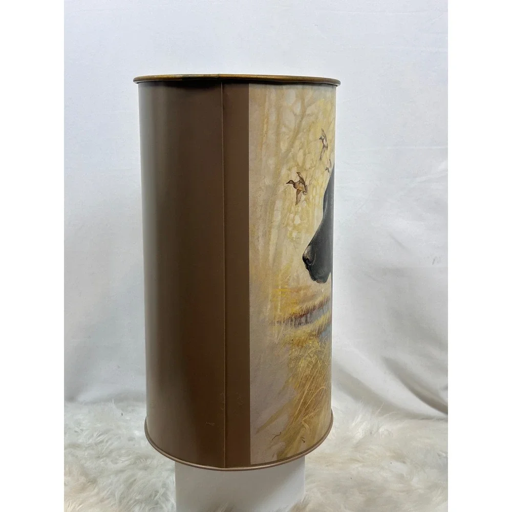 Ruane Manning Signed Wastebasket Home OS Brown Vintage Black Lab Duck Metal Tin